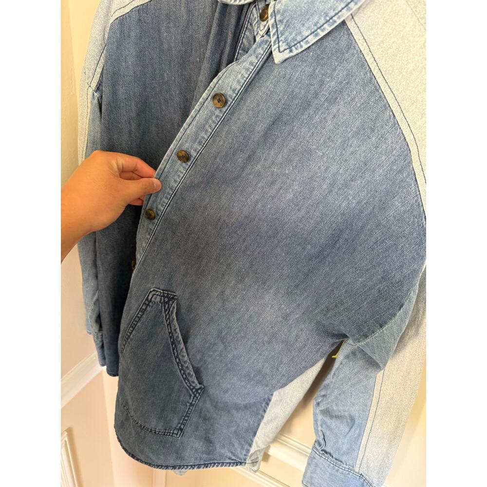 Free People | Bohemian Western Denim Colorblock Patchwork Style Star Button Up - Picture 9 of 13